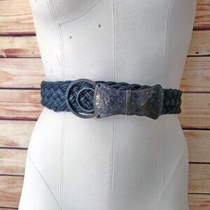 Vintage Black Braided Belt with Handmade Buckle
